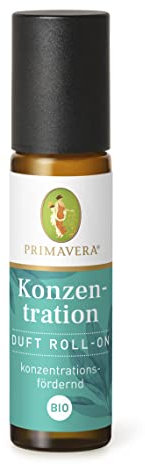 PRIMAVERA Duft Roll-On Konzentration bio 10 ml - Zitrone, Riesentanne und Salbei - Aromaöl, Duftöl, Aromatherapie für unterwegs - konzentrationsfördernd - vegan