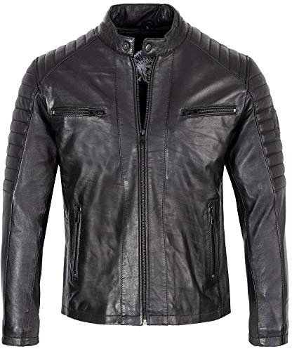 Rock Creek Herren Lederjacke Biker Jacke Echtleder Motorradjacke Leder Jacken Herrenjacke Braun Winterjacke Übergangsjacke H-183 Schwarz S
