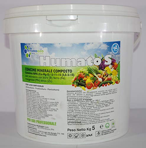 Hydrogeo Italia Humato S concime Minerale Composto Ricco di estratti umici e fulvici Secchiello da 5 kg