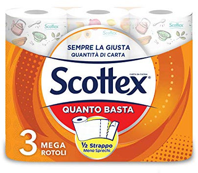 Scottex Quanto Basta, Papel De Cocina, Opción Medio Rasgón, Papel Certificado FSC, 3 Maxi Rollos