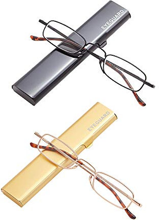 EYEGUARD Slim Reading Glasses,2 Pair Mini Compact Readers Superlight Metal Pocket Readers with Portable Cases for Men Women(+2.00 Magnification)