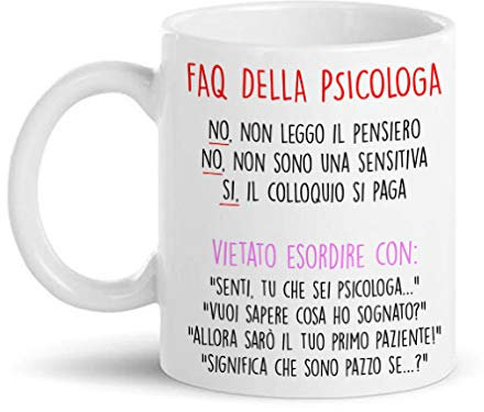 Gattablu Tazza Mug 11 oz FAQ della Psicologa, Le risposte Divertenti alle Frasi da Non Dire ad Una psicologa, Divertente Idea Regalo per Laurea in Psicologia