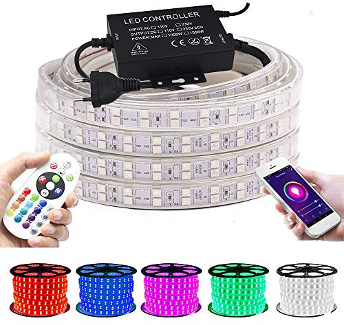 XUNATA 11M WiFi Doppelreihe LED Strip, 220V RGB 5050 120leds/m IP65 Wasserdicht IR Fernbedienung Wifi Wireless Smart Phone Gesteuert LED Bänder, APP Steuerbar, für Haus, Küche, Party Deko