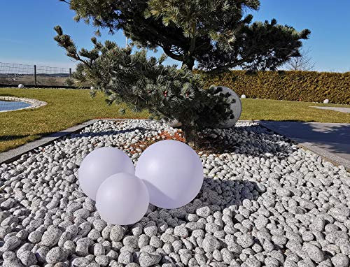 Trango 3er Set SO-202025 IP44 LED-Solarleuchte in 2x 20 & 1x 25cm Durchmesser Weiß matt 3000K warmweiß LED & RGB Farbwechsel LED *SNOWY* Solarkugel Leuchtkugel, Außenleuchte, Kugellampe Gartenleuchte