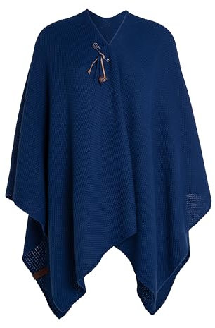 KNIT FACTORY - Jazz Poncho - Elegant Gestrickter Damen Cape - Wickelschal mit Wolle - Hochwertige Qualität - Kings Blue