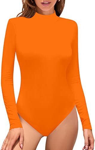 SHEIUGU Body für Damen Classic Fit Rollkragen Langarm Bodysuit Top, Orange, Small