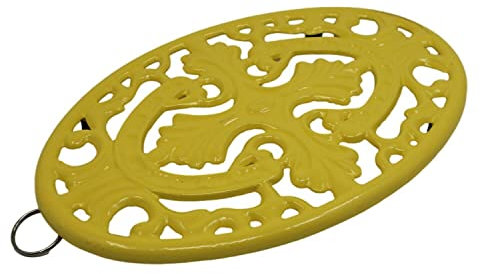 TRTO Yellow Color 1Pcs Kitchen Oval Cross Cast Iron Trivet Cooking Pot Pan Casserole Stand Easy To Use and Cleans