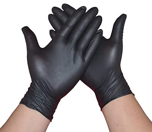 Pack of 100 Black Nitrile Disposable Gloves, Powder-Free, Latex-Free, Strong Disposable Gloves, | Use for Food, Safety, Medical, Barber Shop, Garage etc (LARGE)