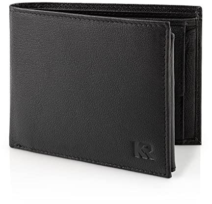 KRONIFY Helios Herren Geldbörse aus Leder mit RFID Schutz I Geldbeutel im Querformat I Portmonnaie mit Münzfach I Portmonee mit Platz für 13 Karten I (12,5x10,5x2cm) I Schwarz I Geschenk
