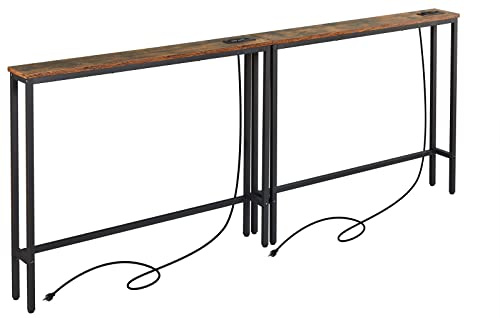 AONELAS ELYKEN 2 Pack 5.9 Narrow Console Sofa Table with Power Outlets, 5.9 Dx39.4 Wx31.1 H Long Couch Table with Metal Frame and Charge Station with 6.5’ Extension Cord, Rustic Brown