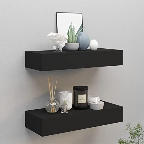 Gecheer 2 STK. Wand Schubladenregal Wandregal Mit Schublade Wandschrank Hängeschrank Hängeregal Schwarz 60x23,5x10 cm MDFMDF