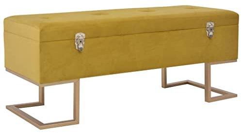 Makastle Sitzbank mit Stauraum Bettbox Aufbewahrungsbox Gepolsterte Bank Schuhbank Truhenbank Fußbank Polsterbank für Flur Schlafzimmer Wohnzimmer, 105 cm Senfgelb Samt