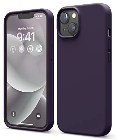 elago Liquid Silicone Case Kompatibel mit iPhone 14 Hülle (6.1), Hochwertiges Silikon, Ganzkörperschutz - 4 Schichten stoßfeste Handyhülle, kratzfestes weiches Mikrofaserfutter (Dunkellila)