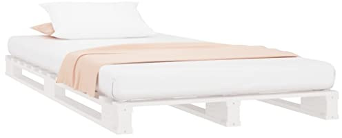 vidaXL Palettenbett, Bettgestell Bettrahmen mit Lattenrost, Bett Holzbett für Schlafzimmer, Einzelbett Massivholzbett, Weiß 90x190cm Massivholz Kiefer