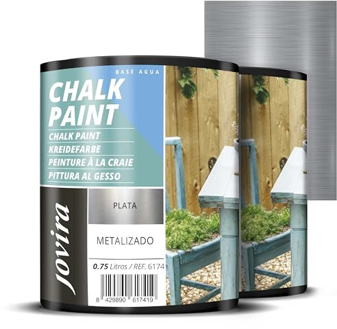 JOVIRA PINTURAS Chalk Paint 1,5 Litri | Pittura al Gesso, Matte all' Aqua, Rinnova il tuo arredamento con creatività. (2x750 millilitri, Argento) F-21-2