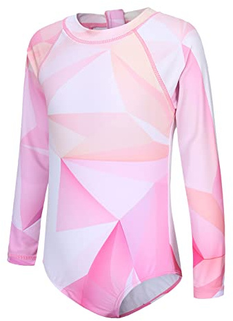 Girls Long Sleeve Swimsuit Kids One Piece Beach Rash Vest Girls Swimming Costume Age 5-16 Years
