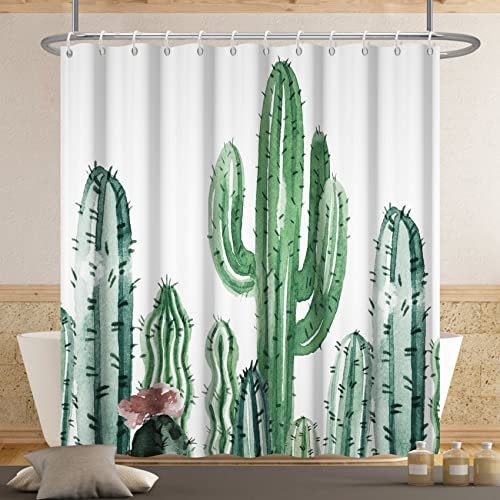 Ttincceer Cactus Tenda Doccia 183x188cm Acquerello Pianta Deserto Tropicale con Spinato Tenda da Bagno Pianta Verde Semplice Moderno Tende da Doccia Impermeabile Tenda da Vasca da Bagno