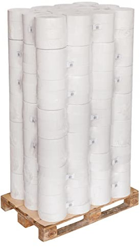 1 Palette Jumbo-Toilettenpapier, 2-lagig, Recycling, weiß, 180m, 9x22cm, Ø Rolle: 19cm, Ø Hülse: 6cm, 12 Rollen/VE, 42 VE/Palette, Jumbo-klopapier, Großrollen