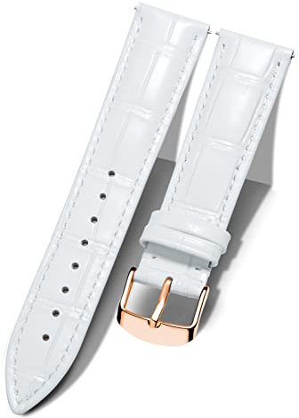 BINLUN Leder Uhrenarmband Krokodilmuster Schnellverschluss Ersatz Kalbsleder Uhrenarmbänder 10 Farben 13 Größen mit Silber/Rose/Roségold Schnalle für Herren & Damen(Weiß,21mm