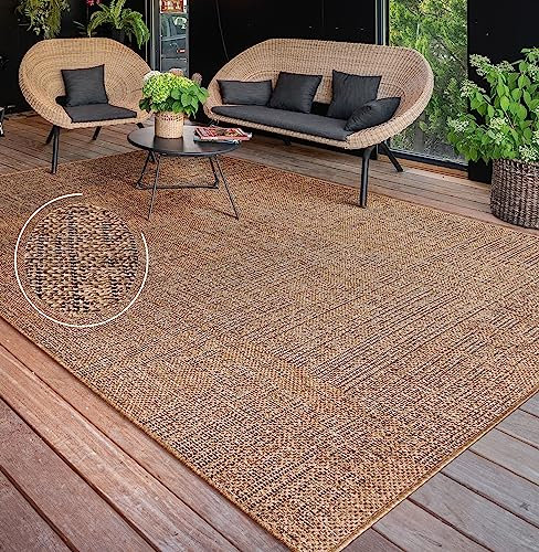 Paco Home Outdoor Teppich wetterfest & langlebig Flachgewebe in moderner Jute-Sisal-Optik in Naturtönen Gemustert Perfekt für Terrasse, Balkon, Garten & Küche, Grösse:160x220 cm, Farbe:Beige 3