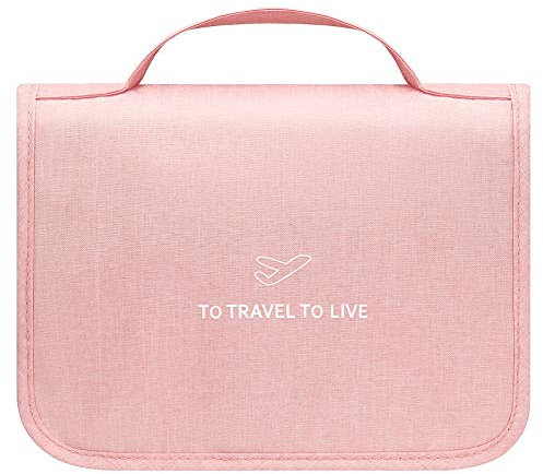 Kulturtasche Groß, GEEADNB Reise Waschtasche für Damen & Herren wasserdichte Kulturbeutel zum Aufhängen Toilettenartikel Tragbar Make up Waschbeutel Kit mit Haken (Rosa)