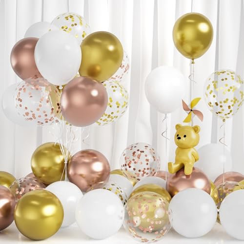 Luftballons Rosegold Weiß, 30 Stück Ballons Roségold Weiss Gold Party Luftballon Rosegold Gold Konfetti Frauen Mädchen Kinder Geburtstag Babyparty Jubiläum Valentinstag Verlobung Hochzeit Dekoration