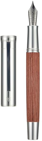 Hongdian 1866 Füllfederhalter, Iridium, feine weiche Feder, chinesischer Knoten, Retro-Design, Bubinga-Holzstift, Schaft mit Metallbox, silber
