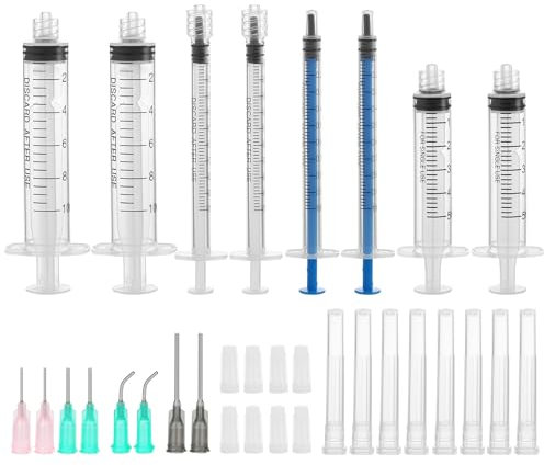 Spritzen 1ML 5ML 10ML, 8 Stück Spritze mit Stumpfer Nadel, Kunststoff Spritze, Injektionsspritze, Dosierspritze Wiederverwendbar, von Laborflüssigkeiten, Pflanzenbewässerung, Industrielle Anwendungen