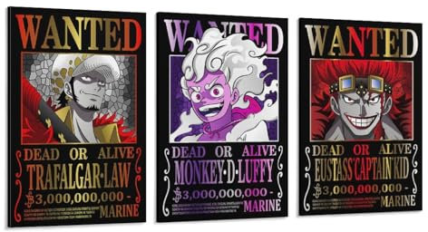 Anime One Piece Wanted Poster Eustass Luffy Law Wandkunst Poster Scroll Leinwand Gemälde Bild Wohnzimmer Dekor Zuhause 40 x 60 cm