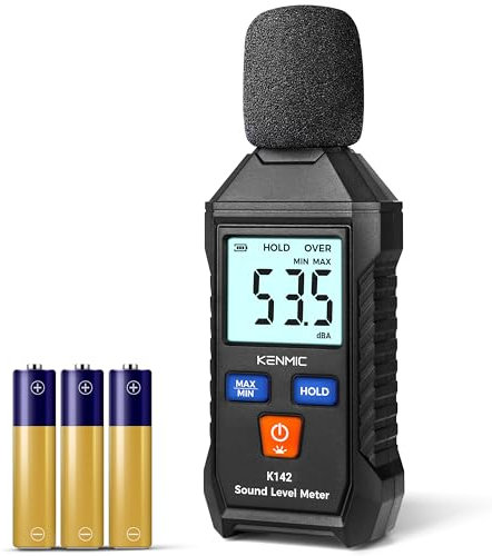 KENMIC Fonometro,Misuratore SPL portatile con display LCD retroilluminato (intervallo 35-130 dB(A)),Misuratore di dB digitale per uso domestico,in classe,in officina e in ufficio