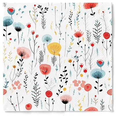 JoyfulArtink Designer-Papierservietten,Cocktail-Servietten, für Mittagessen, Dinner-Partys (Frisches Blumenbouquet (33 x 33 cm entfaltet), 20 Stück Lunchservietten)