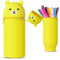 Vicloon Pencil Case, Bear Pencil Case in Soft Silicone, 2 in 1 Silicone Pouches Big Capacity Pencil Case and Desk Pen Holder, Retractable Capacity, Zipper Closure (Yellow)