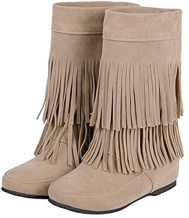Stivali da cowboy con frange da donna Stivali con zeppa nascosta con zeppa alla caviglia Stivali con nappe con strass Tessuto lucido in pelle nabuk Copertura comoda per la festa di nozze di strada