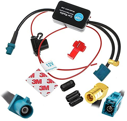 A83S Autoradio Antennenverstärker Signalverstärker für DAB, FM – Fakra + SMB Buchse Autoantennensplitter, Antennenverstärker Booster