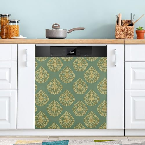 Cubiertas magnéticas para lavavajillas, diseño vintage de color verde dorado, decoración de cocina, fundas magnéticas de piel de 23 x 26 pulgadas