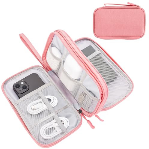 ProCase 3 Schichten Electronic Gadget Reisetasche, Universelle Reisezubehör Gerät Portable Organizer Trage Hülle für Kabel Adapter SD Karten Power Bank -Rosa