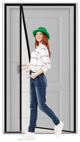 Magnétique Moustiquaire Porte Automatique Rideau, Moustiquaire à Fermeture Aimantée, Kit d'Installation Complet, Noir,165x200cm