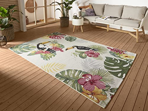 Hanse Home Tropical Dream In- & Outdoor Teppich – Flachgewebe Tropical Jungel Florales Palmen Design, ÖKO-TEX Wetterfest & UV-beständig für Balkon, Terrasse, Garten – Creme Multifarben, 240x340cm