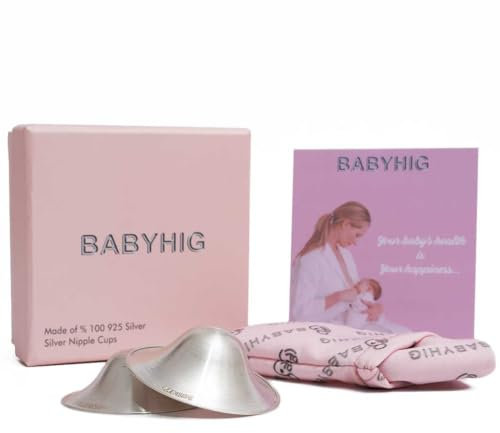 BABYHIG The Orginal Silver Nursing Cups – Silver Nipple Shields for Breastfeeding - Nipple Guards Protector for Breastfeeding - Nipple Shields for Nursing Newborn – Nickel Free – 925 Silver