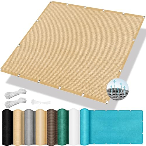 Telo Ombreggiante di Protezione Solare 250 x 300 cm, Hdpe,90% Protezione Solare, Anti-Età, Vela Ombreggiante Tende Parasole, Vela Parasole Pergola, per Balcone, Terrazza, Giallo sabbia