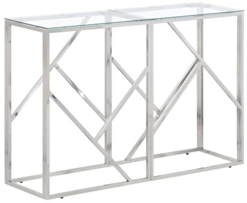 vidaXL Konsolentisch, Konsole Beistelltisch Pflegeleicht, Wandtisch für Wohnzimmer Flur, Flurtisch Tisch, Modern, Silbern Edelstahl Hartglas