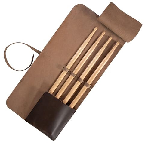 tocame, Trommelstockrolle für Drummer, Schlagzeugstocktasche mit Kordelzug, Zubehör für Drummer, Vollnarbenleder, handgefertigt, Bourbon Braun
