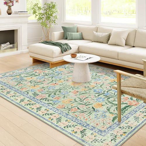 Wonnitar Boho-Teppich, waschbar, große Florale Teppiche für Schlafzimmer, 20,3 x 25,4 cm, weich, grün, Wohnzimmerteppich, rutschfest, ultradünn, für Kinderspielzimmer, Schlafsaal, Esszimmer