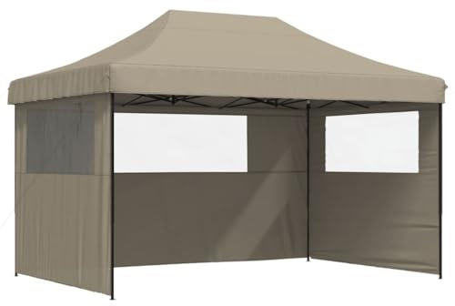 vidaXL Partyzelt, Gartenzelt Faltbar Pop-Up, Faltpavillon mit 3 Seitenteilen, Pavillon für Hochzeit Festival Party, Faltzelt Gartenpavillon, Taupe