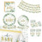 70P Sage Green Party Baby Shower Tableware Set, Eucalyptus Green Banner Paper Cups Napkins Plates (7in+9in) and Table Cloth, Gold Paper Dinnerware Kit for Baby Shower Gender Reveal Jungle Party