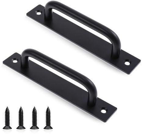 2 Stück Griff Außen Tor Schiebetür Griffe mit Schrauben Scheunentor Griff Edelstahl Türgriffe Schiebetür Handgriff Schiebe Türgriff mit Platte Schwarz Eisenware Türgriff Gartentür Griffe für Schrank