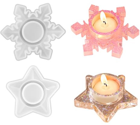 2 Piezas Molde de Silicona Portavelas, Forma de Estrella ud Copos de Nieve, 3D Moldes de Resina Epoxi para Candelabro, para DIY Invierno Navidad Ambiente, Fiesta, Decoración de Muebles