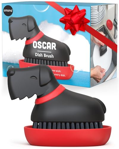 (NEW) OTOTO Oscar Dog Dish Brush - Dog Gifts, Daschund, Wiener Dog, Dish Scrub Brush, Dish Scrubber, Kitchen Vegetable Scrub Brush Palm Brush, White Elephant Gifts, Cute Kitchen Gadgets