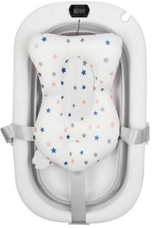 Grand Baignoire Pliable Bébé avec Thermomètre à eau, Rince Tete Bebe pour bébé convient aux nouveau-nés aux tout-petits-famille, voyage-80 * 50 * 23-gris