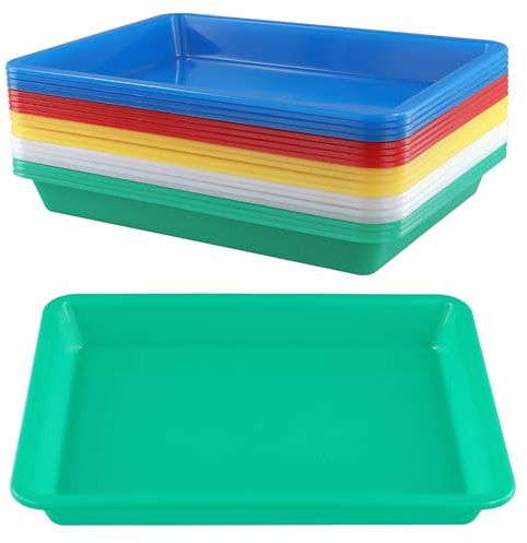 MUNGHOK 20 bandejas de plástico rectangulares para servir, 28 x 21 x 3 cm, bandejas de actividad en 5 colores, bandeja de plástico multicolor, bandejas de material para manualidades, cuentas